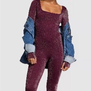Victoria Secret Pink Burgundy Glittery Jumpsuit S
